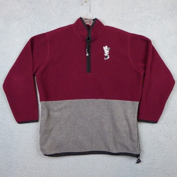 Vintage Disney Sweatshirt Men Large Red Gray Fleece Pullover 1/4 Zip Jerry Leigh - Picture 1 of 10